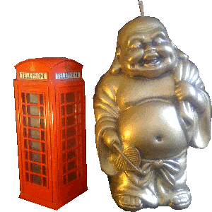 telephone box and budda candles